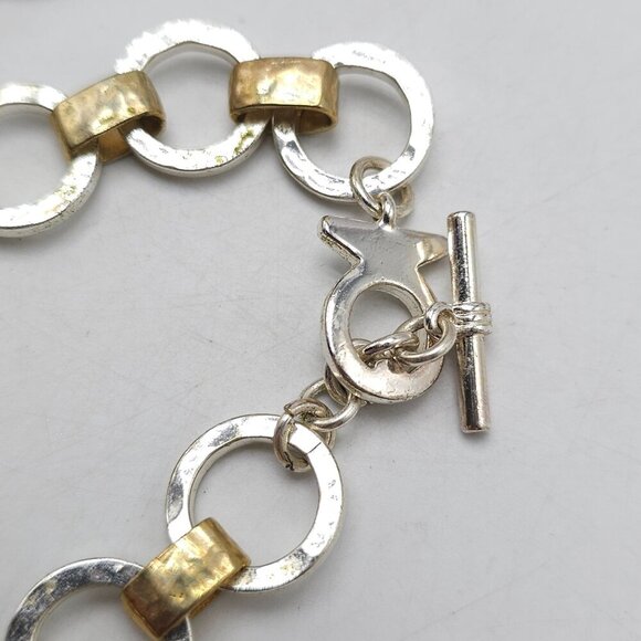 Etienne Aigner Hammered Mixed Metal Circle Link Necklace With Gold-Tone Accents - Picture 8 of 9